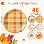 48PCS Fall Paper Plates 7 Inch Round Fall Disposable Dessert Plates (Fall)