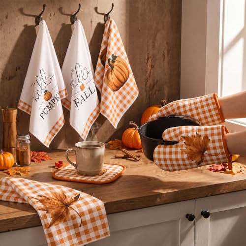 10 Pcs Fall Thanksgiving Pumpkin Kitchen Decor Set (Yellow / Autumn Pumpkin)