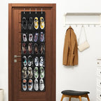 24 Pockets Clear Over the Door Shoe Organizer (Large Pockets / Black)
