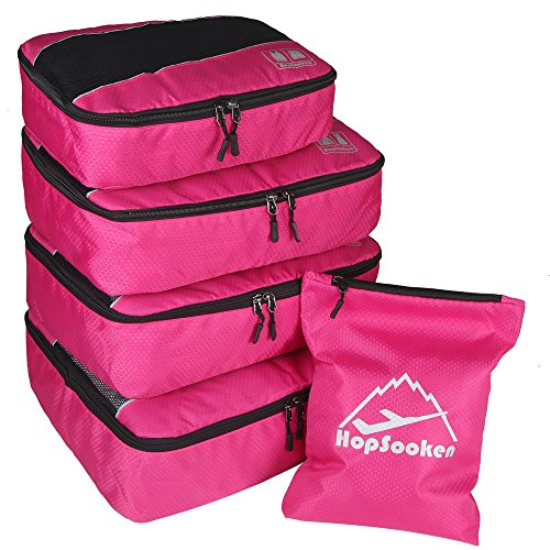 5 Set Packing Cubes for Travel Large Suitcase Luggage Organizer Bags Travel Accessories Vacation 4 Cubes 1 Laundry Pouch Bag (Rose)