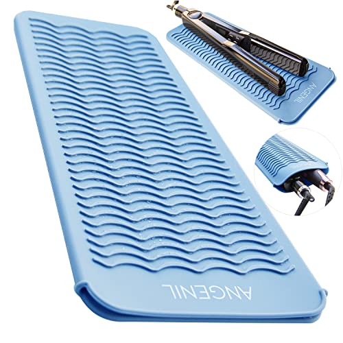 Heat Resistant Silicone Mat Pad Pouch For Travel Curling Iron Wand (Blue)