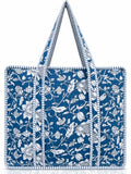 100% Cotton Quilted Tote Bag For Women (Summerday Blue Floral Print)