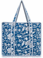 100% Cotton Quilted Tote Bag For Women (Summerday Blue Floral Print)