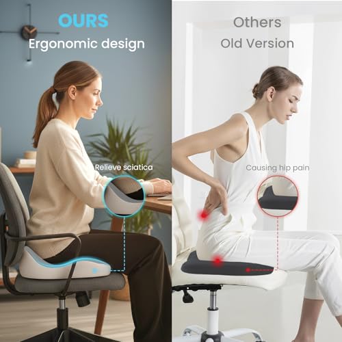 Seat Cushion Memory Foam for Sit Bone and Back Pain Relief (Gray)