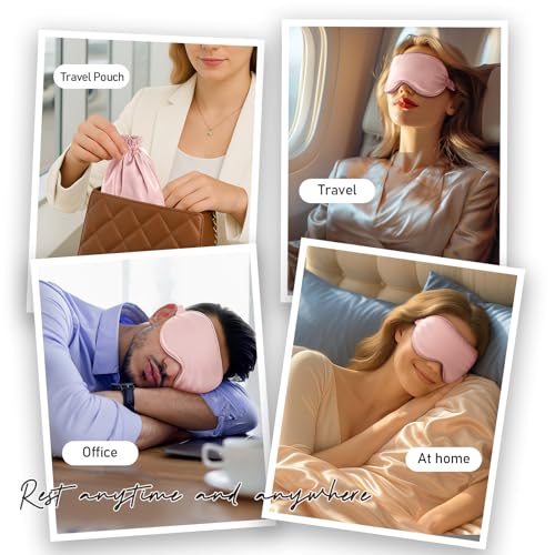 Sleep Mask 100% Mulberry Silk Eye Mask Sleeping for Women Men (Pink)