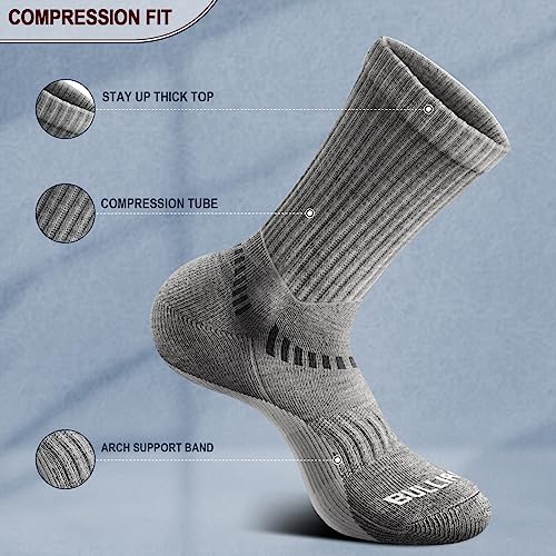 Men 6 Pack Athletic Compression Crew Socks for Running Gym Sports (11-13 / Gray Heather 3738)