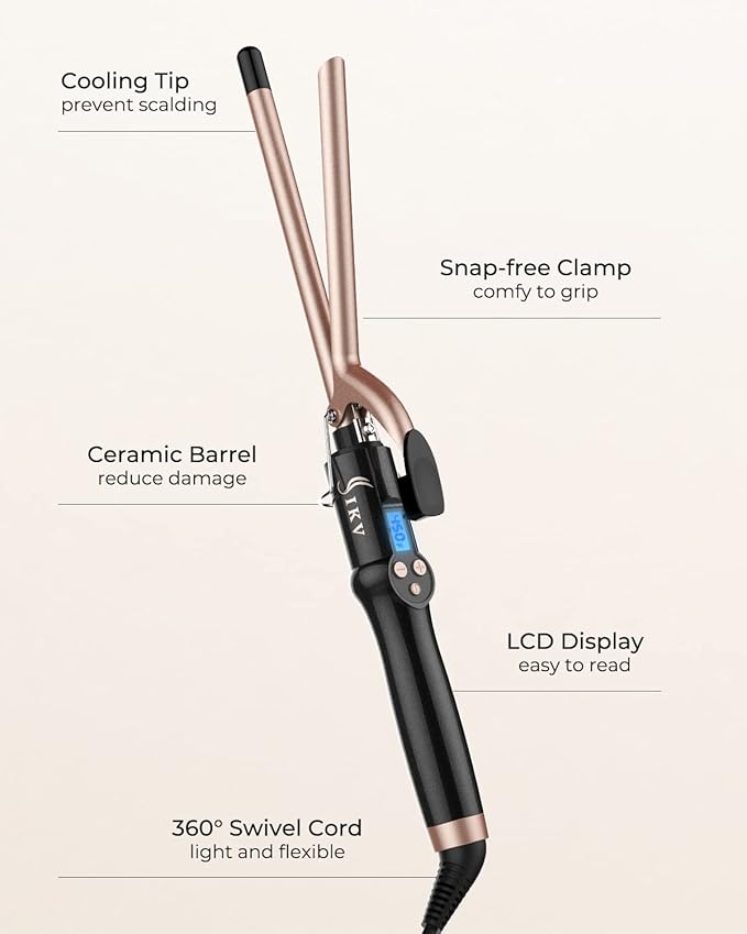 Small Curling Iron, 1/2 Inch Long Barrel for Short Hair, Ceramic Skinny Curling Wand