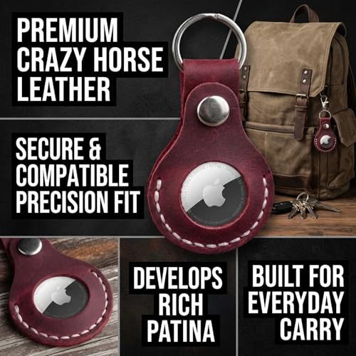 Toprank Leather Keychain Holder Compatible with Apple AirTag (Red)