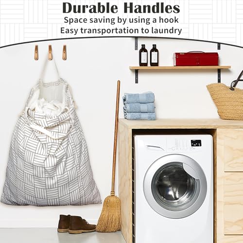 Canvas Laundry Bag with Handles & Drawstring 30"Wx35"H (Geometry Grid L+ / L+ 30"Wx 35"H┃1 Pack)