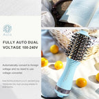 Travel Dual Voltage Hair Dryer Brush and Styler (50mm Oval / Sky Blue&rose Gold)