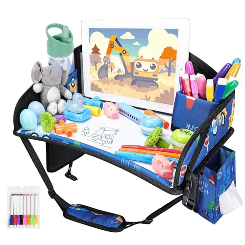 Kids Travel Tray for Toddler Car Seat (Dark Blue Car)