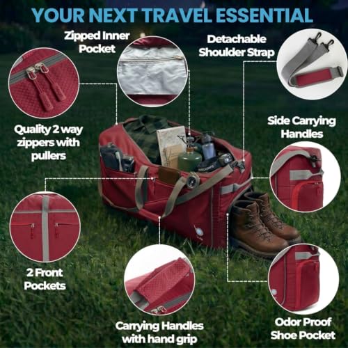 Travel Duffle Bag for Women & Men. Extra Large Foldable Duffel Bags (140L / Red)