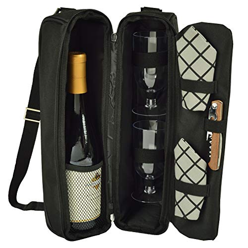 Insulated Wine Tote with 2 Wine Glasses (Charcoal)