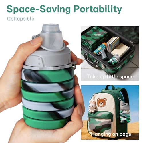Reusable BPA Free Foldable Silicone Water Bottles for Kids (Green / 1pack)