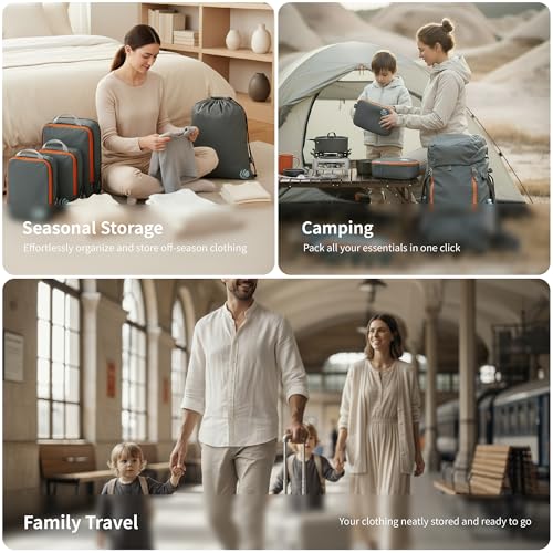 5 Set Compression Packing Cubes for Travel (Grey / 5PCS)