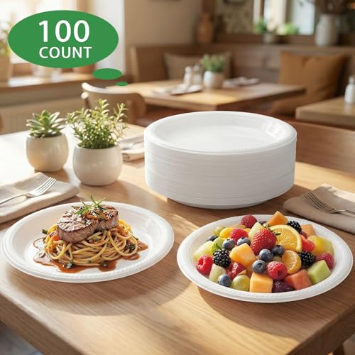 100 pcs 10 Inch White Plastic Plates (White / 100 Pcs)