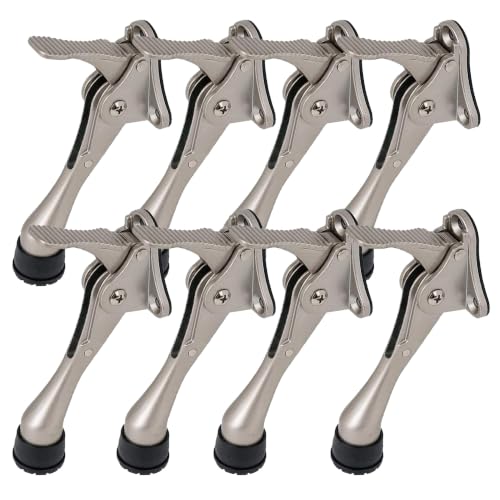 8 Stoppers Kickdown Door Stop for Bottom of Door (Satin Nickel / 4 INCH X 8 PACK)