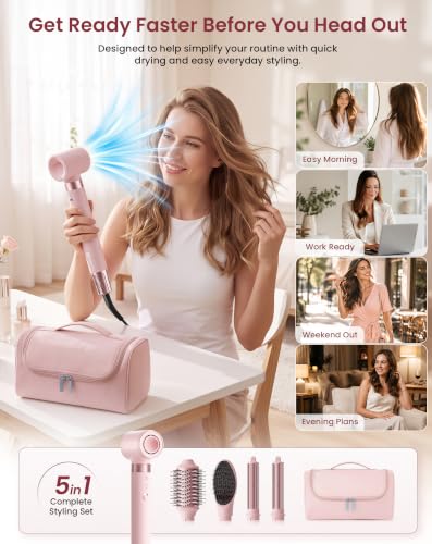 5 in 1 Hot Air Styler Wrap for Fast Drying (Pink)