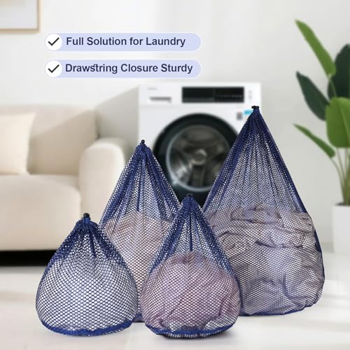 4Pcs Mesh Laundry Bags Washing Machine Mesh Wash Bags for Clothes (Blue / Pack 4 pcs)