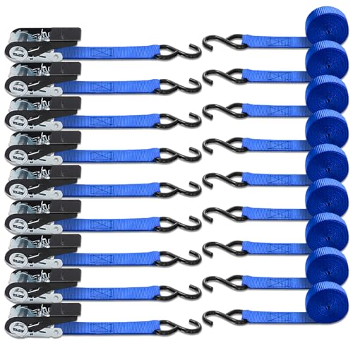8 Pack Ratchet Tie Down Straps (8PK-1Inch / Blue)