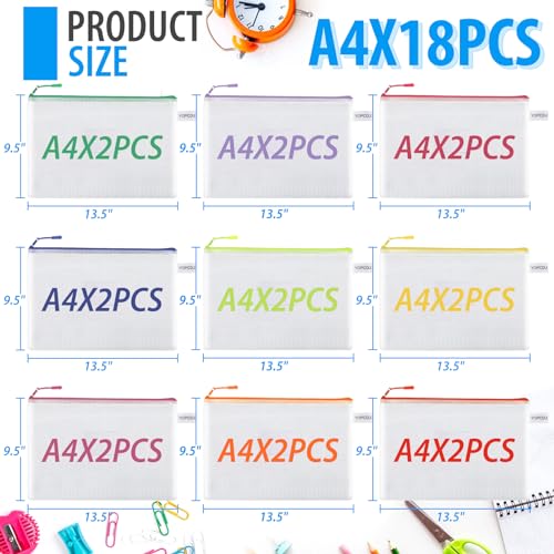 18 Pack A4 Mesh zipper pouch bags