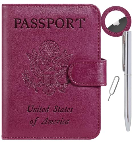 Airtag Passport Holder Cover Wallet RFID Blocking (118#Purple / Passport Covers)