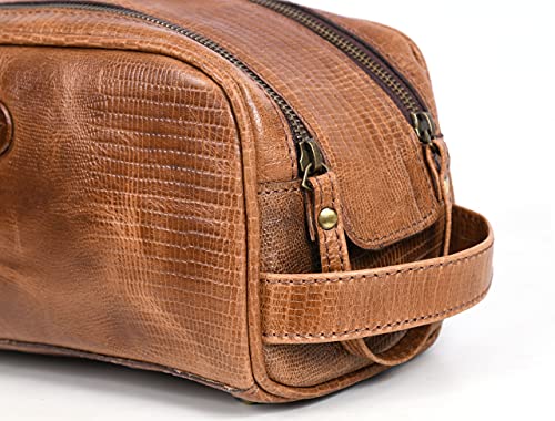 10" Premium Leather Toiletry Travel Pouch With Waterproof Lining (Cerulean)