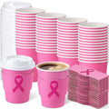 48 Sets 8 oz Breast Cancer Coffee Cups with Lids and Sleeves (Breast Cancer)