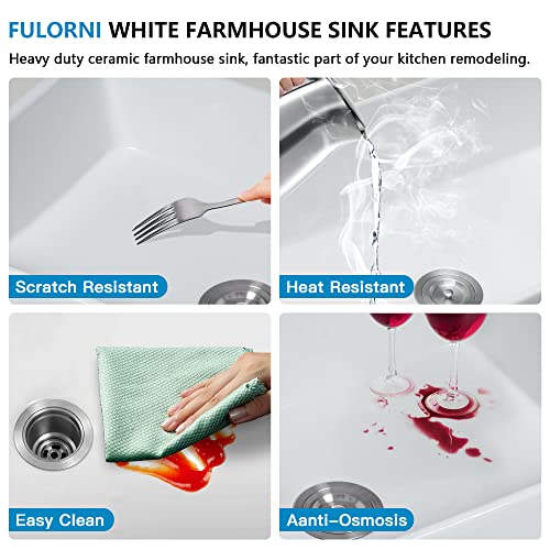 33 Inch White Farmhouse Sink Reversible Apron Front (33"x20"x10" / White)