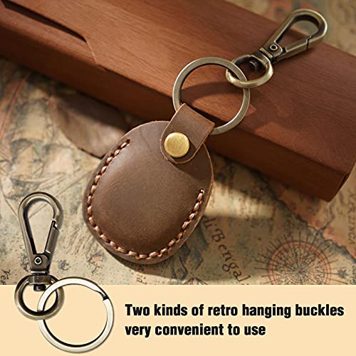 Genuine Leather AirTag Holder Compatible with Apple AirTag 2nd Gen & 1st Gen (Brown)