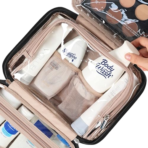 Travel Toiletry Bag for Women Hanging Organizer Makeup Case Pockets (Black / Medium)