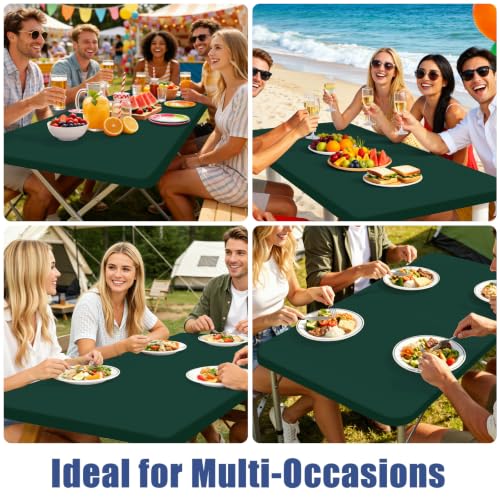 2 Pack Rectangle Spandex Fitted Table Cloth (Hunter Green / 96" x 36" (Rectangular))