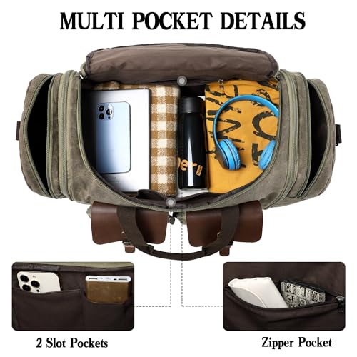 Waxed Canvas Duffle Bag for Men (Vintage Grey / X Large-60L)