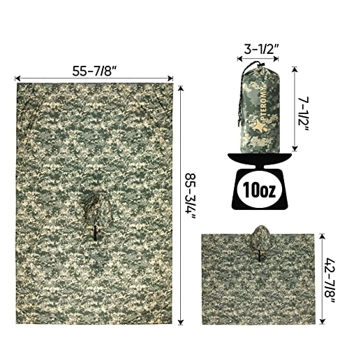 Hooded Rain Poncho for Adult with Pocket (Green Digi Camo 1/4 Zipper)