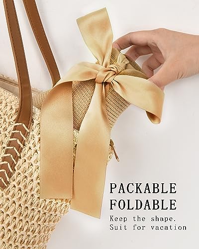 Women's Straw Sun Visor Hat UPF Wide Shade Ponytail Summer Hat (One Size / 01-popular Choice Khaki)