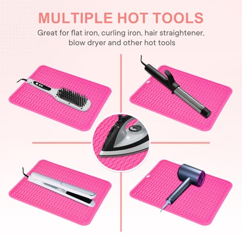 Oversize Silicone Heat Resistant Mat for Hair Tools (Hotpink)