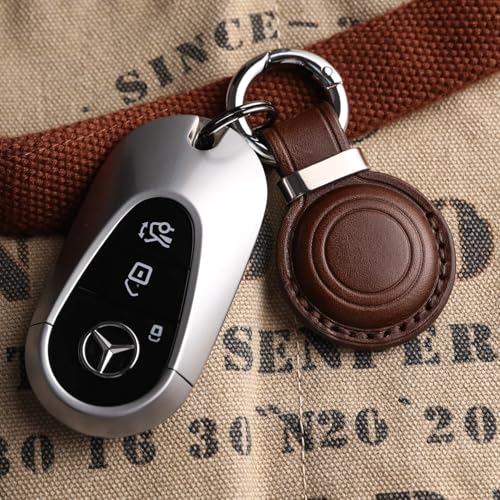 Genuine Leather AirTag Keychain Holder (Dark Brown)