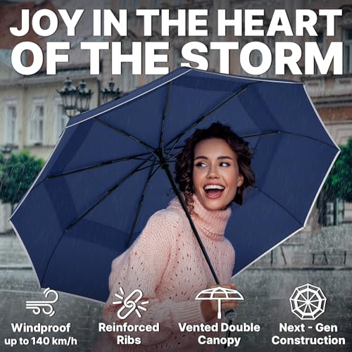 Compact Travel Umbrella for Rain (Dark Blue)