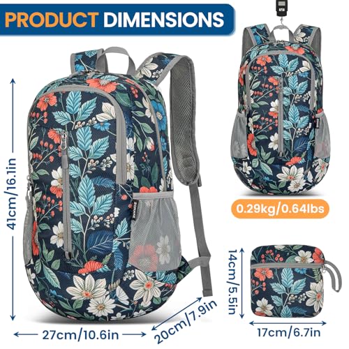 Lightweight Packable Backpack 25L (25L / Royal Blue, Floral)