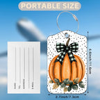 Pumpkin with Checkered Bow Set of 2 Luggage Tags for Suitcases Black Polka Dot Leather Suitcase Tags Identifiers with Privacy Name Label and Stainless Steel Loop for Women Travel Luggage Accessories (Pumpkin With Checkered Bow)