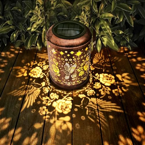 Birthday Gifts for Women Mom Grandma Solar Lanterns Outdoor Waterproof Hummingbird Garden Decor for Outside Gardening Gifts for Women Solar Metal Decoration for Yard (Hummingbird)