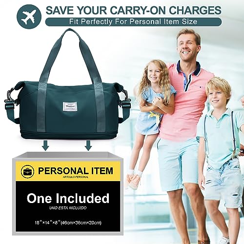 Large Travel Duffle Bag Carry On Weekender Bags for Women Men 18x14x8 Gym (A28-PeacockBlue-2-layer Expansion / X-plus)