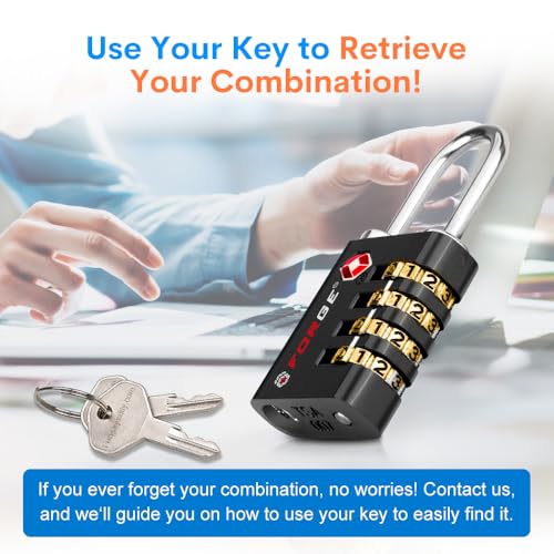 Dual-Opening: Key or Combination Access Lock, TSA Approved Locks for Luggage, Pelican case, Travel, Gym, School, Stainless Steel Shackle. (Black, 4 Pk) (4 Pack / Black)