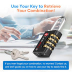 Dual-Opening: Key or Combination Access Lock, TSA Approved Locks for Luggage, Pelican case, Travel, Gym, School, Stainless Steel Shackle. (Black, 4 Pk) (4 Pack / Black)