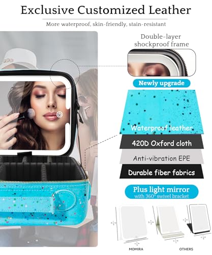Travel Makeup Bag Cosmetic Bag with Lighted Mirror (Aqua Blue / Medium)