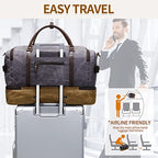Nerlion Weekender Bag with Shoe Compartment Large Overnight Bag for Men Canvas Genuine Leather Carry on Luggage Bag Travel Duffel Bag (Gray)