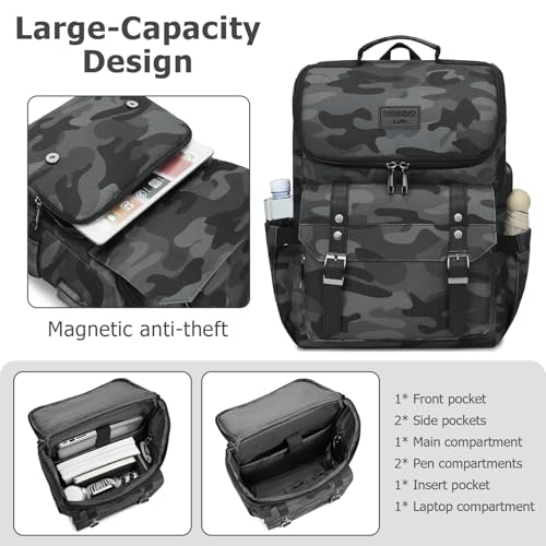 Vintage Backpack Travel Laptop Backpack with usb Charging Port for Women & Men College Backpack Fits 15.6 Inch Laptop Camouflage Gray (Camo&gray)