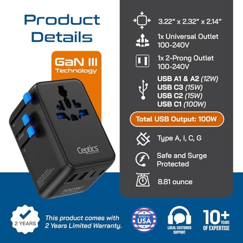 Universal Travel Adapter (Black/Blue)