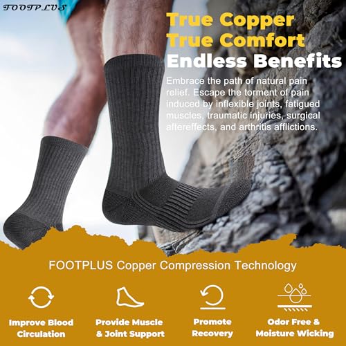 6 Pairs Copper Hiking Running Socks (Medium / 6 Pairs- Dark Gray Crew)