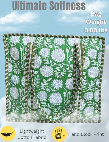 100% Cotton Quilted Tote Bag For Women (Bold Irish Aircraft White Floral Print)